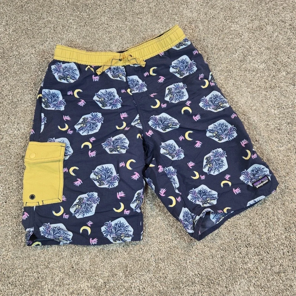 Patagonia Baggies Shorts Youth XL Blue, Yellow  Lined Swim Trunks Melon‎ Print